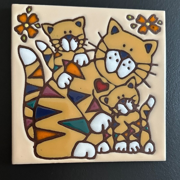Earthtones Handglazed Vintage 1999 “Cat” Tile 6 X 6 Made in USA - Picture 1 of 8